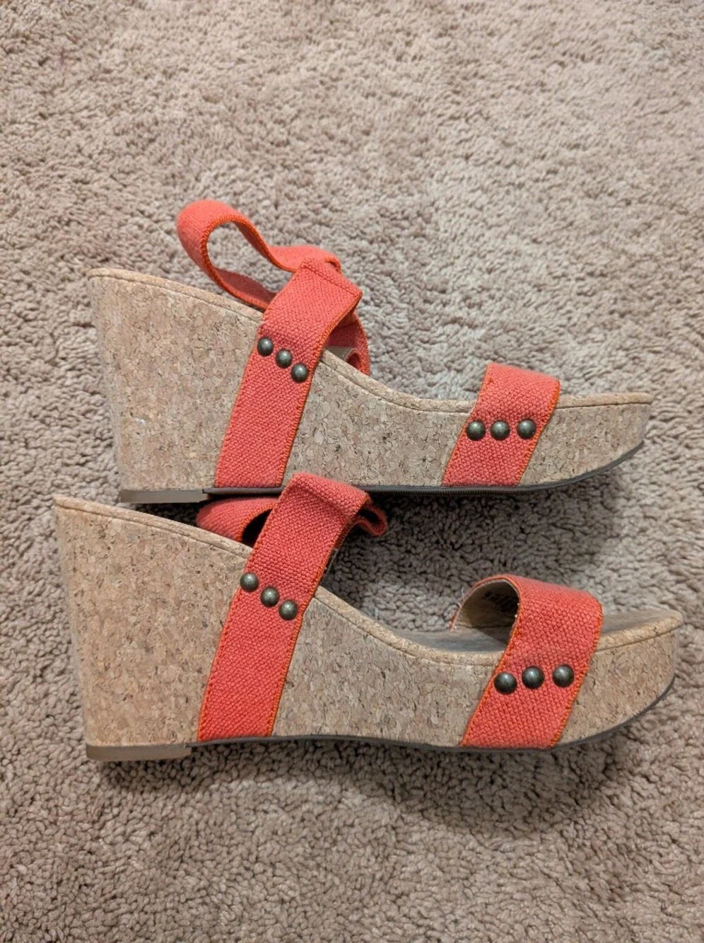 Lucky Brand Marinah Orange Elastic Strap Cork Platform Sandals 10